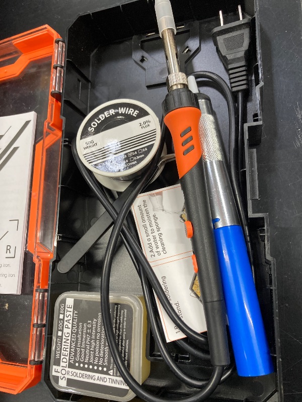 Photo 1 of ***(MISSING PARTS - SELLING AS IS )*** 
Soldering Iron Premium Kit, 60W Soldering Gun with Ceramic Heater, 12-in-1 Soldering Tool, Adjustable Temperature 200 to 450°C, Includes Soldering Iron Tip, Solder Wire, Pump and Paste  ***(SOME SCUFFS/MARKS,)***