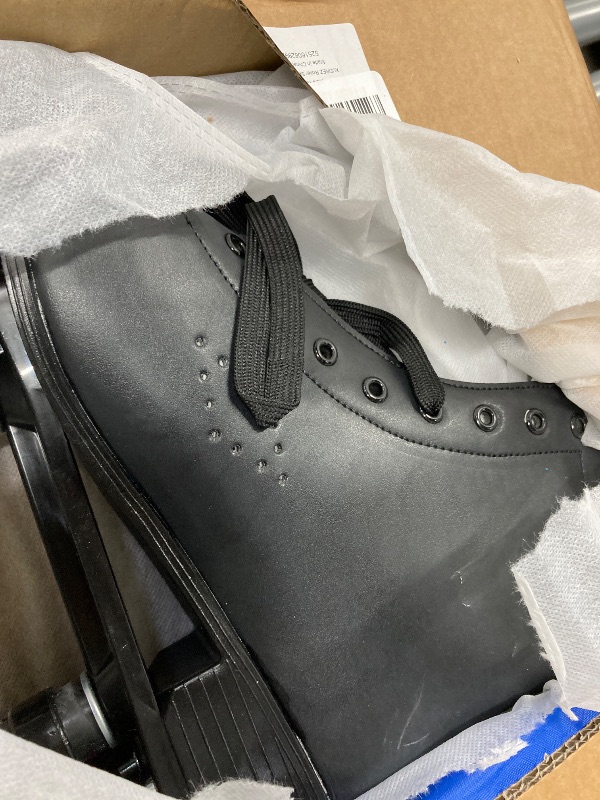 Photo 1 of XUDREZ Double Row Skates - Adjustable Leather High-top Roller Skates for Indoor & Outdoor Use - Adult Sizes with Bag (Black Wheels, Women's 10 / Men's 8.5)