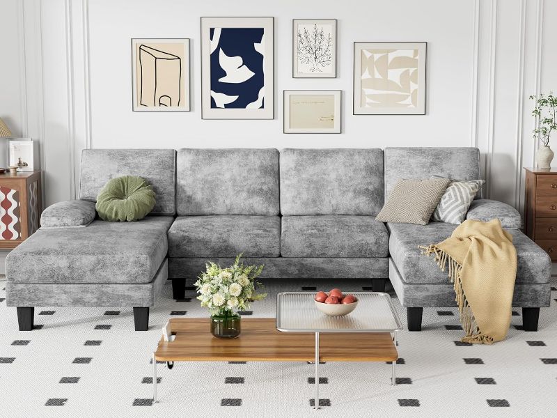 Photo 1 of ***PARTS ONLY***
YESHOMY Convertible Sectional Sofa U-Shaped Couch with Soft Modern Cotton Chenille Fabric for Living Room, Oversized Seats with Comfortable Backrest, Gray
