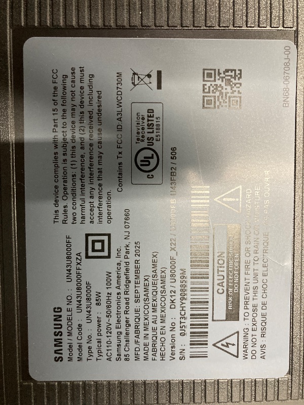 Photo 1 of **MISSING STAND LEGS**Samsung 43-Inch Class Crystal UHD U8000F 4K Smart TV (2025 Model) Endless Free Content, Crystal Processor 4K, MetalStream Design, Knox Security, Alexa Built-in