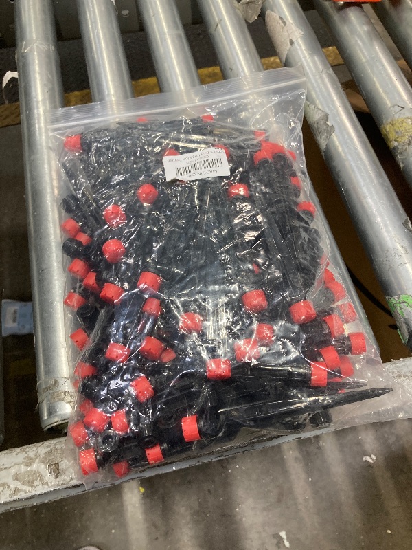 Photo 1 of 100PCS Drip Irrigation Emitters, Kalolary Adjustable 360 Degree Water Flow Drippers Emitters for 1/4" Drip Irrigation System Tubing, Garden Irrigation Drippers for House Garden Flower beds(Red)