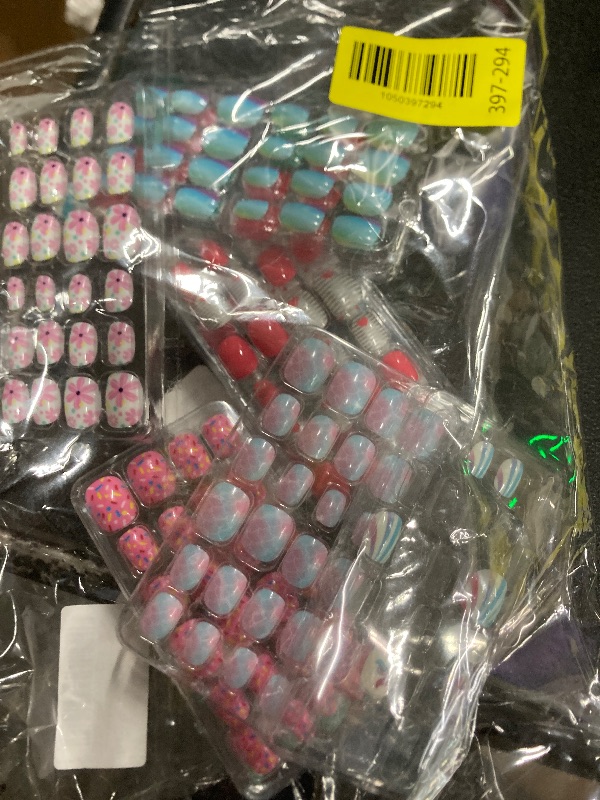 View 2 of Press on Nails Girls Fake Nails for Kids Artificial Kids Press on Nails Full Cover Short Acrylic Stick On Nails False Nail Tips Kit for Children Little Girls Nail Art Decoration