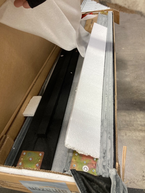 View 2 of **missing parts****HOME DESIGN Osceola Twin Size Upholstered Bed Frame, Corduroy Fabric, Panel Headboard with Channel Tufting, Platform Design, Box Spring Required, Gray
