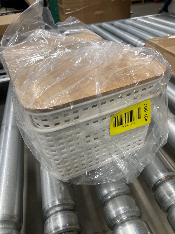 Photo 1 of ***2 PACK -MISSING ONE LID***
AREYZIN Storage Bins with Bamboo Lids Set of 2 Lidded Storage Container Plastic Baskets Organizer Bins for Organizing Kithen Room Bedroom Office Closet, Sturdy(White)