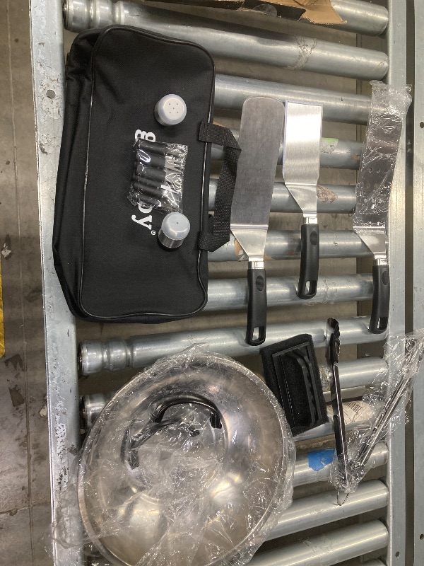 Photo 1 of **MISSING PARTS-SEE PIC**grilljoy Professional Griddle Accessories Kit Set with Smash Burger Press - Extra Thick Grill Spatula, Turner, Flipper - 38PCS Flat Top Grill Tools Kit for Outdoor Barbecue Teppanyaki Camping Cooking