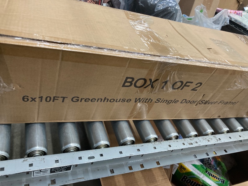 Photo 1 of ** THE ITEM IS INCOMPLETE. THERE IS ONLY ONE BOX OF TWO; BOX 1: BOX 2 IS MISSING**
Garvee 6x10 ft Greenhouse - Aluminum Greenhouses for Outdoors, Large Polycarbonate Greenhouse with Roof Vent, Heavy Duty Walk-in Green Houses for Outside Garden, Backya