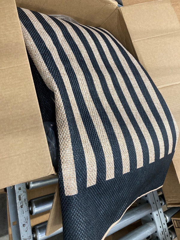 Photo 1 of **IT NEEDS TO BE CLEANED, IT HAS HAIR.***
OLANLY Brown and Black Striped Rug ' – Washable Cotton Doormat for Indoor Outdoor Use, Layered Front Porch Rug for Entryway, Kitchen, Patio