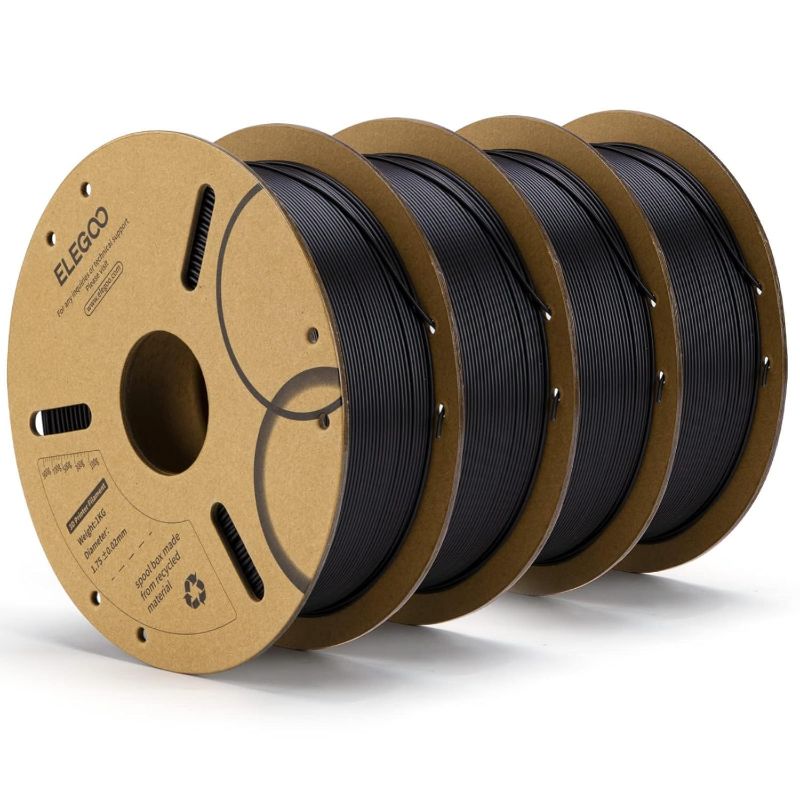 Photo 1 of ***MISSING ONE**ELEGOO PLA Filament 1.75mm Black 4KG, 3D Printer Filament Bulk Dimensional Accuracy +/- 0.02mm, 4 Pack 1kg Cardboard Spool(2.2lbs) 3D Printing Filament Fits for Most FDM 3D Printers