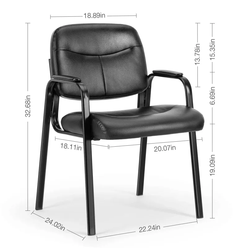 Photo 1 of **NEEDS HARDWARE**Guest Chair, Reception Chair with Fixed PU Leather Padded Armrests for Office Waiting Room, Black, 1 Pack