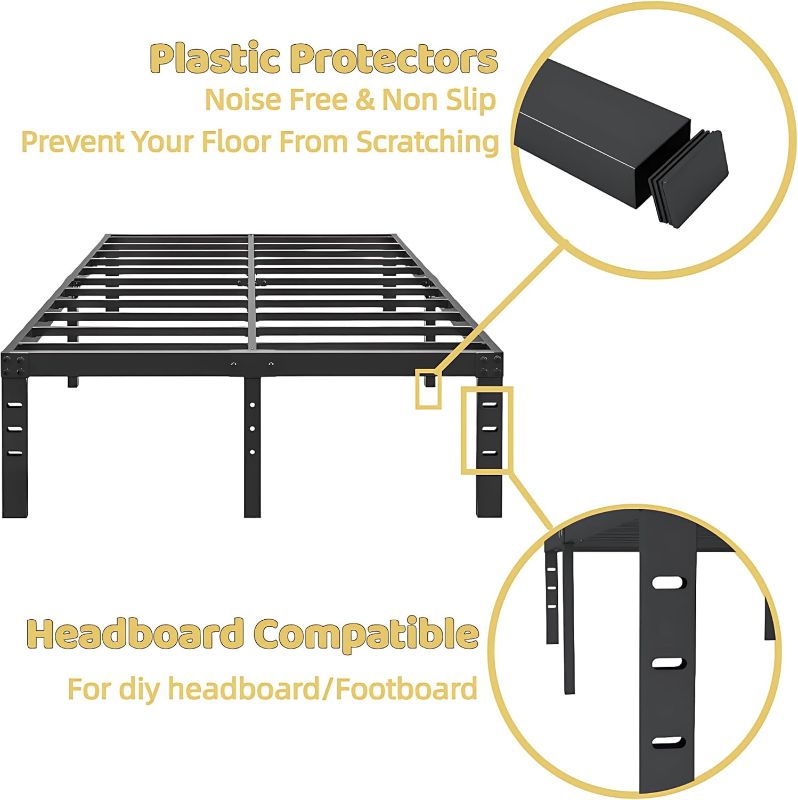 Photo 1 of Metal King Size Bed Frame - 16 Inch Tall Black Basic Steel Slats Platform, Easy Assembly Heavy Duty Noise Free Bedframes, No Box Spring Needed