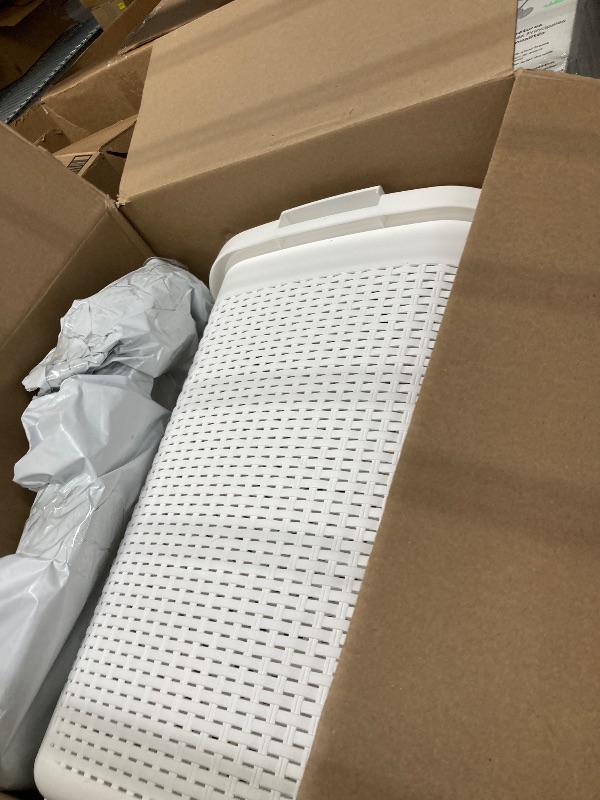 Photo 1 of Mind Reader Slim Laundry Hamper with Lid, 50L Clothes Basket, Premium Wicker Design, Plastic, White