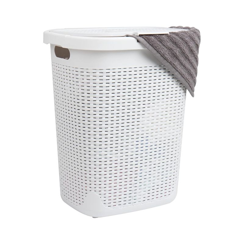 Photo 1 of Mind Reader Slim Laundry Hamper with Lid, 50L Clothes Basket, Premium Wicker Design, Plastic, White