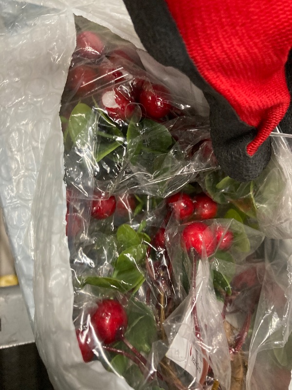 Photo 1 of 1.25" Inner Diameter Artificial Christmas Red Berries & Eucalyptus Leaves Taper Candle Ring, Set of 6