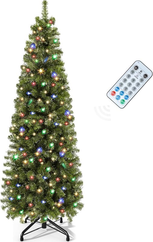 YITAHOME Pre-Lit Artificial Pencil Christmas Tree 6 FT with Remote ...