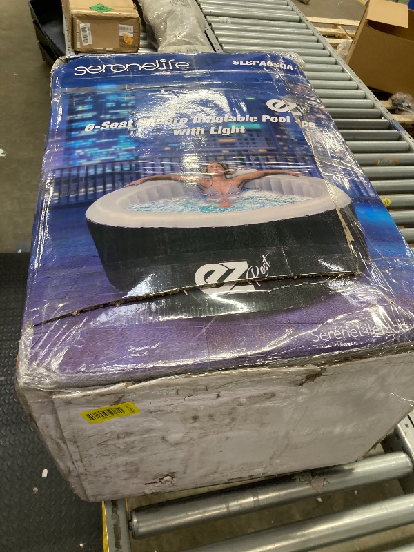 Photo 1 of ***(MISSING PARTS -SELLING AS IS )*** SereneLife Outdoor Portable Hot Tub - 73'' x 73'' x 25'' 6-Person Square Inflatable Heated Pool Spa with 130 Bubble Jets, Filter Pump, Cover, LED Lights, and Remote Control