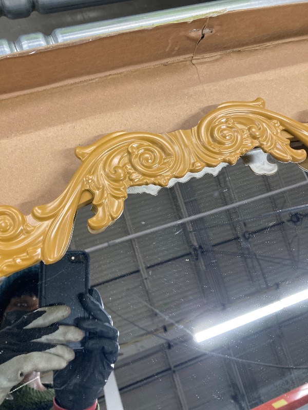 Photo 1 of ***(DAMAGED STAND, -SELLING AS IS)*** 
BEAUTYPEAK 74"x32" Full Length Mirror with Baroque Flower Head Design Wall-Mounted Mirror,Gold