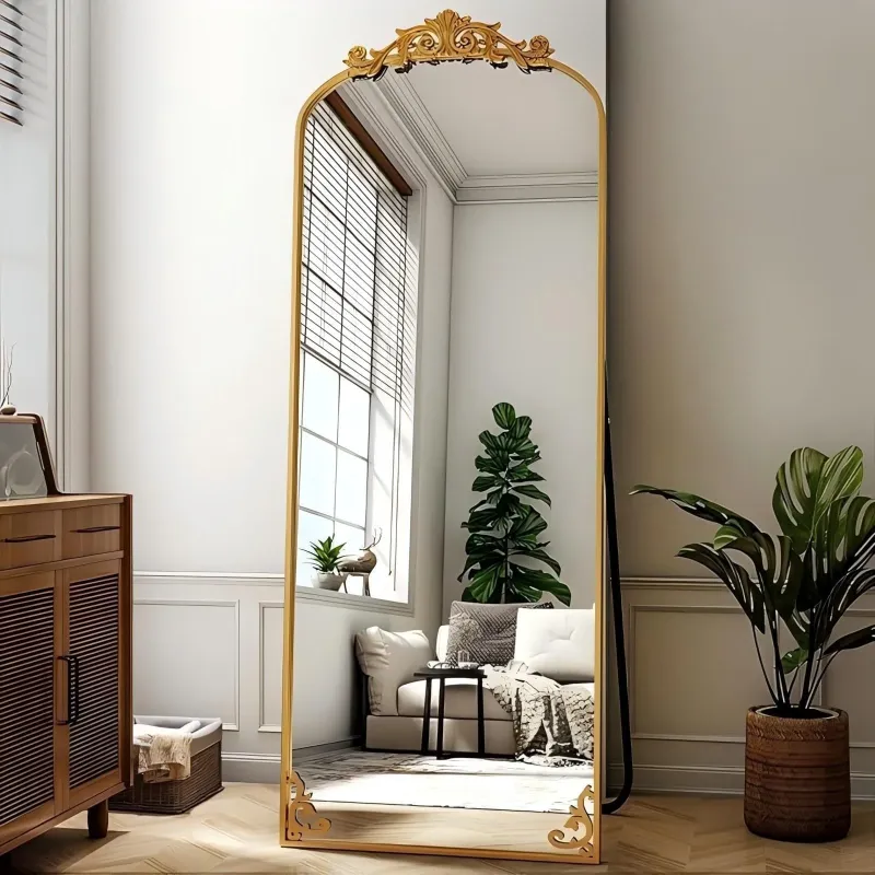 Photo 1 of ***(DAMAGED STAND, -SELLING AS IS)*** 
BEAUTYPEAK 74"x32" Full Length Mirror with Baroque Flower Head Design Wall-Mounted Mirror,Gold