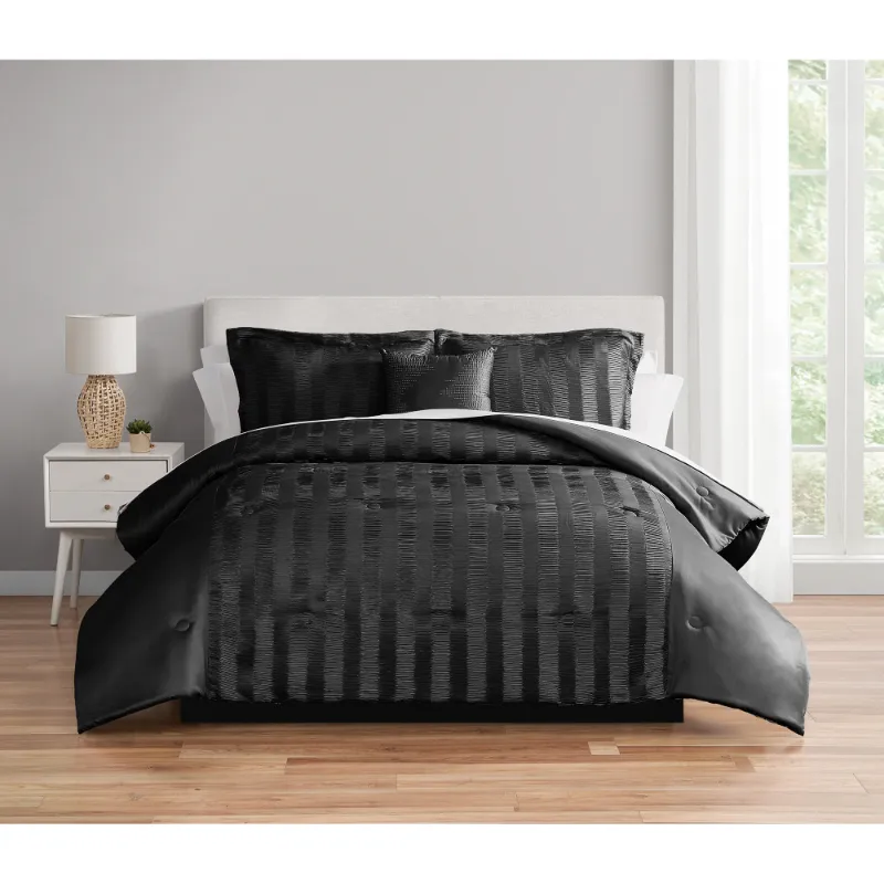 Photo 1 of Mainstays 11-Piece Bed in a Bag Comforter Set with Sheets, Black Satin, Queen, Unisex

