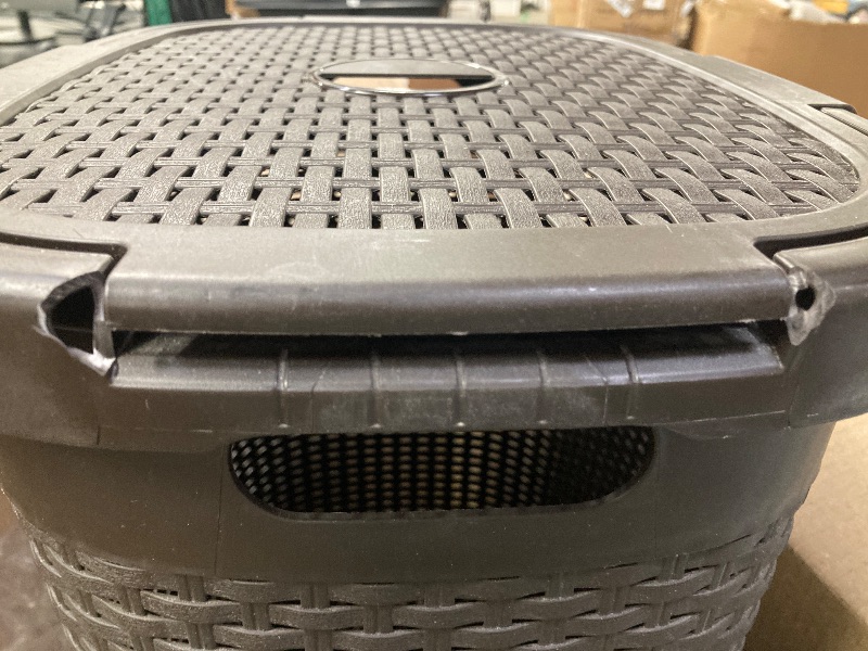 Photo 1 of **DAMAGED SIDE-SEE PICS**Mind Reader Slim Laundry Hamper with Lid, 60L Clothes Basket, Premium Wicker Design, Plastic, Brown
