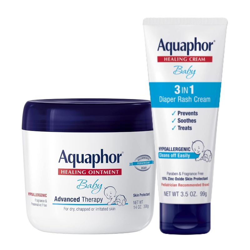 Photo 1 of **UNOPENED**Aquaphor Baby Healing Ointment (14 Oz) + 3-in-1 Diaper Rash Cream (3.5 Oz), Hypoallergenic and Fragrance Free Skin Care Set for Babies