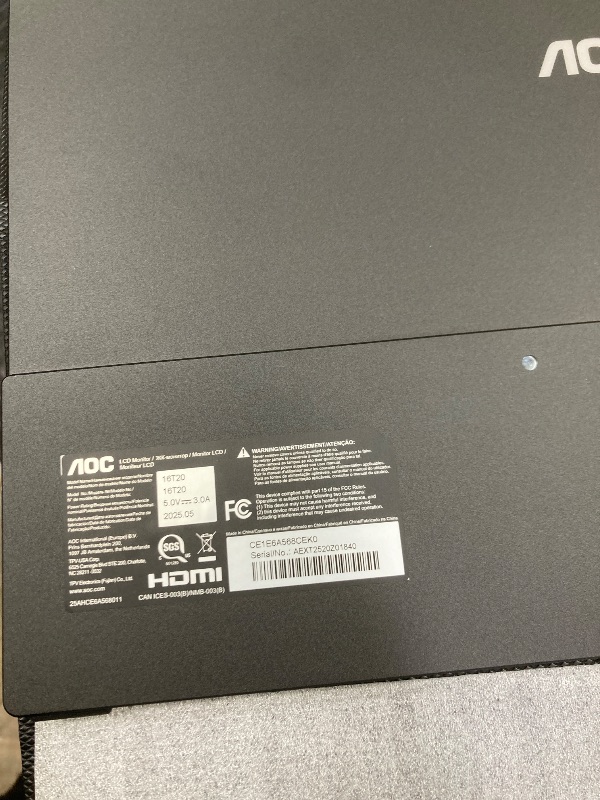 Photo 1 of AOC 16T20 Portable Monitor 15.6 Inch FHD 1920x1080, IPS Panel Computer Display, Speakers, USB Type C x2, Mini HDMI x1, Premium Smart Cover, Gaming Console Compatible