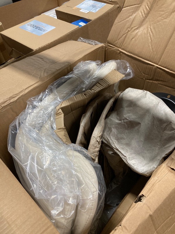 Photo 1 of **Partial set, only 2 chairs available*** Bar Stools Set of 4 Modern Swivel Bar Chairs, Counter Height Faux Leather Metal Barstools, Upholstered Island Chairs with Back and Footrest, Beige