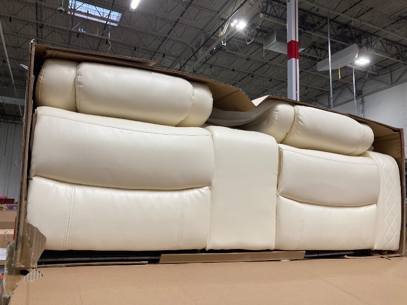 Photo 1 of Power Recliner Sectional Sofa with LED Light, Breathing Leather Recliner Sofa Couch with Storage/Cup Holder for Living Room Home Office Theater (Cream White)