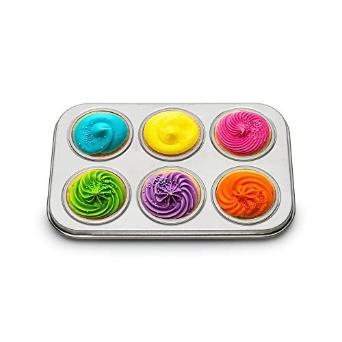 Photo 1 of **VERY SMALL**Fox Run Muffin and Cupcake Pan, Micro, Extra Small 6 Cup, Stainless Steel -2PACK  This cupcake has dimensions of 4 x 6 x 0.5 inches.