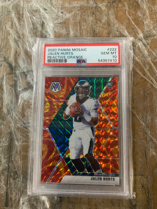 Photo 1 of PSA 10 Jalen Hurts [Reactive Orange] #222 (Rookie) 2020 Panini Mosaic