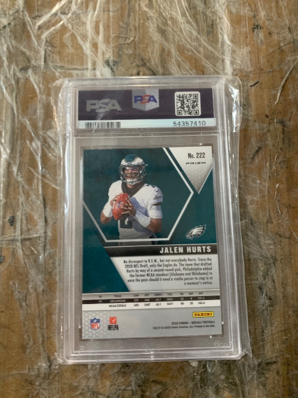 Photo 1 of PSA 10 Jalen Hurts [Reactive Orange] #222 (Rookie) 2020 Panini Mosaic