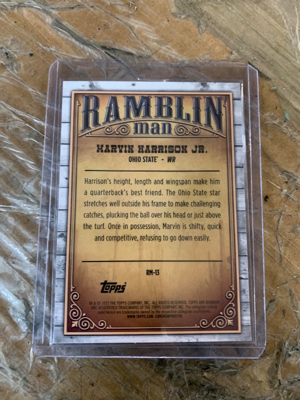 View 2 of Marvin Harrison Jr. #RM-13 2023 Bowman Chrome University Ramblin’ Man