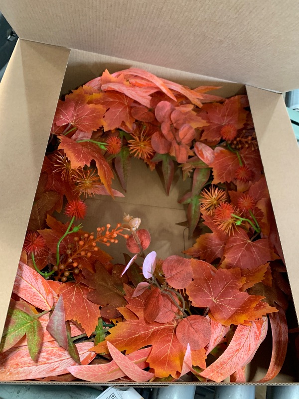 Photo 1 of ***Eucalyptus Fall Wreaths for Front Door 15", Handmadeo Fall Leaves Wreath for Autumn, Floral Farmhouse Wreath for Wall and Outside Indoors