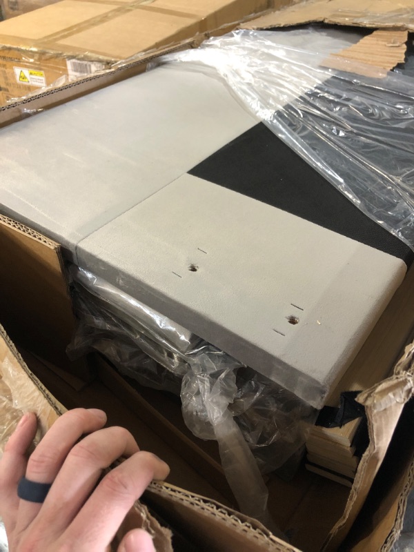 Photo 1 of ***PARTS ONLY!!** STOCK PHOTO FOR REFERENCE ONLY***Allewie King Size Platform Bed Frame with Fabric Upholstered Headboard and Wooden Slats Support, Fully Upholstered Mattress Foundation/No Box Spring Needed/Easy Assembly, Dark Grey