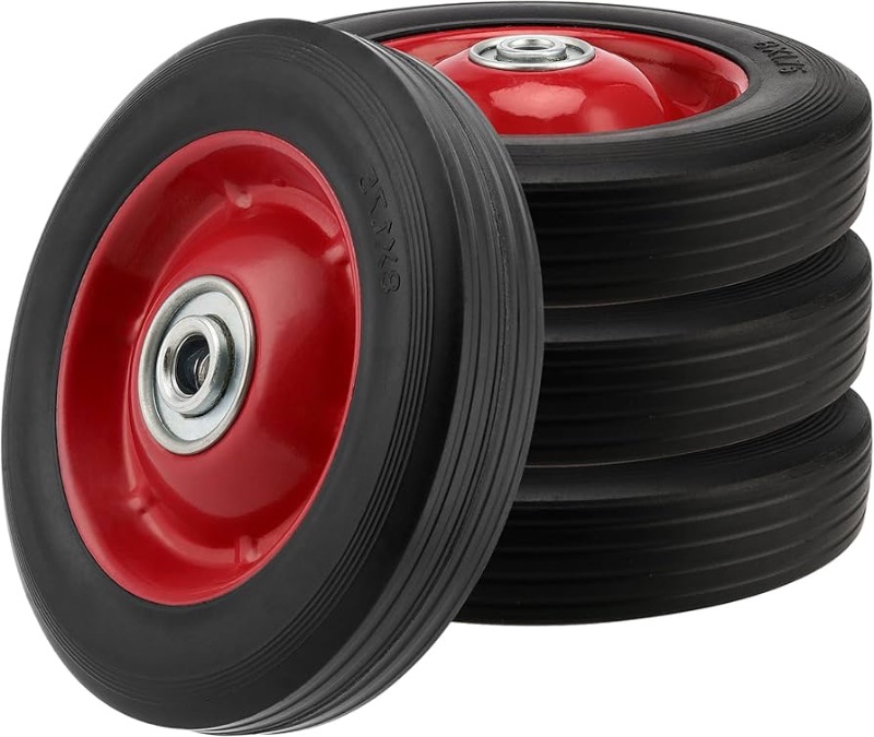 Photo 1 of ***PARTIAL SET - PRICE ADJUSTED*** 4 PCS 8 x 1.75 Inch Solid Rubber Tire, Black Red Solid Rubber Wheels with 1/2 Inch Axle, Hand Truck Replacement Wheels for Garden Carts, Wheelbarrows