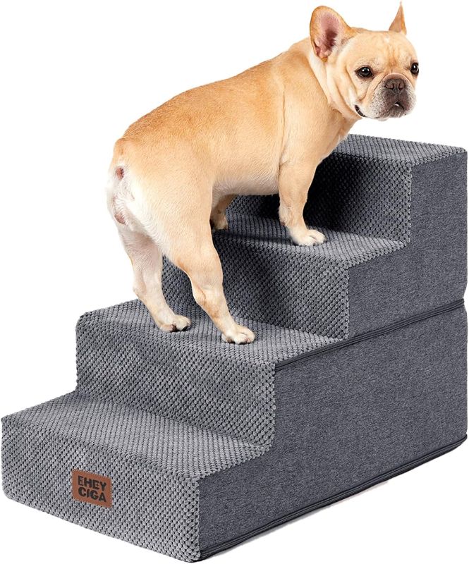 Photo 1 of  Dog Stairs for Bed 18" H, 4-Step Dog Steps for High Bed, Pet Steps for Small Dogs and Cats, Non-Slip Balanced Pet Ramp Indoor, Grey