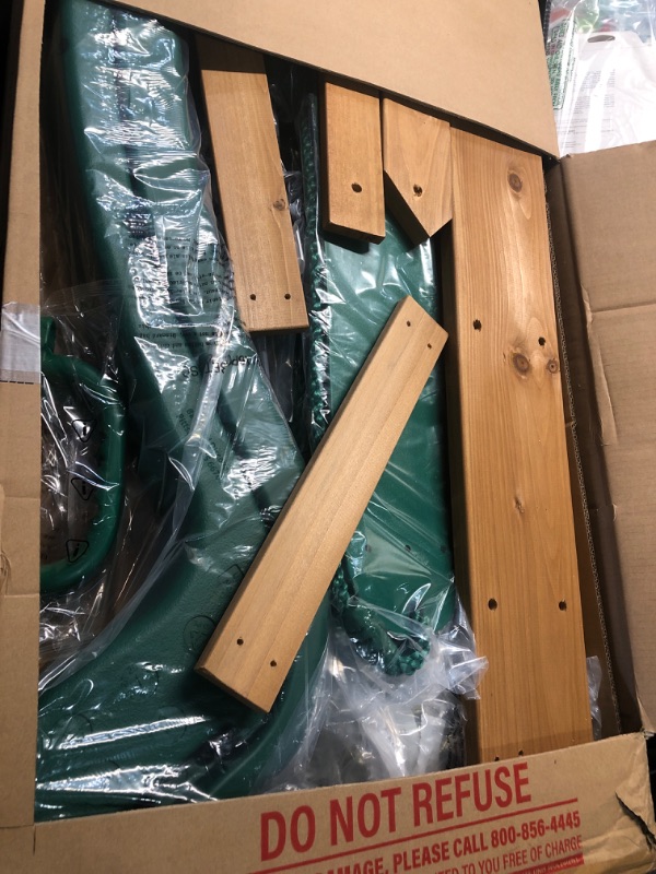 Photo 1 of ***FACTORY SEALED - OPENED FOR INSPECTION***    ***TRUCK/TRAILER PICKUP ONLY***   Backyard Discovery Buckley Hill Cedar Wood Swing Set with Wave Slide, Play Deck, Rock Wall Ladder, Belt Swings, Chalkboard, Canopy Roof, Outdoor Playset