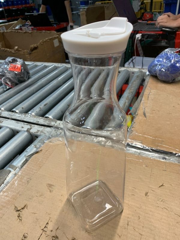 Photo 1 of ***MINOR DAMAGE***Blue Sky Square Clear Plastic Pitcher 54oz with White Lid - 1 Count | Elegant Serveware Perfect for Parties, Picnics and Gatherings