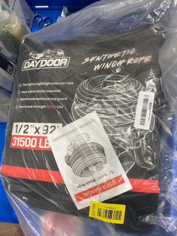 Photo 1 of **MINOR DAMAGE (FRAYED MATERAIL)** DAYDOOR Synthetic Winch Rope, 1/2 Inch x 92ft 31,500 LBS Synthetic Winch Line, Synthetic Winch Cable for Offroad Vehicle 4WD SUV Jeep Truck, Synthetic Rope with Forged Winch Hook(Gray)