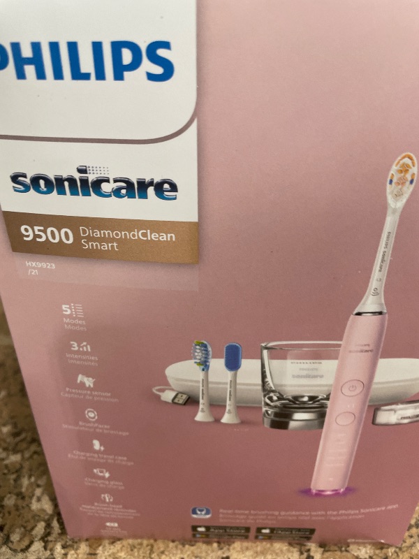 Photo 1 of **PRODUCT NOT CHARGING** Philips Sonicare DiamondClean Smart 9500 Electric Toothbrush, Sonic Toothbrush with App, Pressure Sensor, Brush Head Detection, 5 Brushing Modes and 3 Intensity Levels, Pink, Model HX9923/21