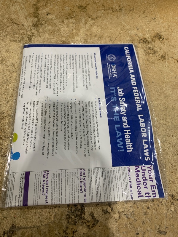 Photo 1 of 2026 California State and Federal Labor Laws Poster - English Version - OSHA Workplace Compliant - UV Waterproof Laminated 24" x 36" - Mandatory Regulations Posting for Employees