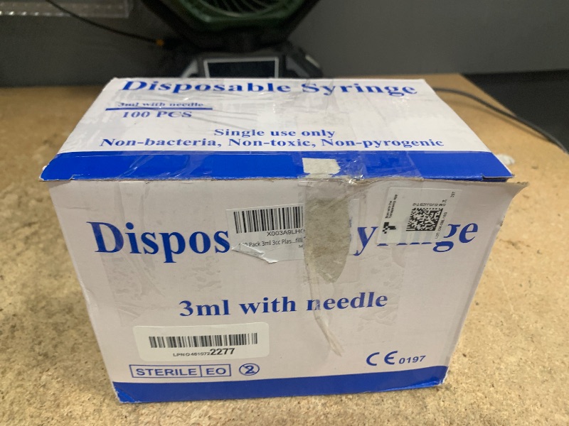 Photo 1 of 100 Pack 3ml 3cc Plastic Luer Lock Syringe with 18Gauge and Cap, Individually Sealed Wrapped, for Scientific Labs, Measuring Liquid, Refilling or Dispensing