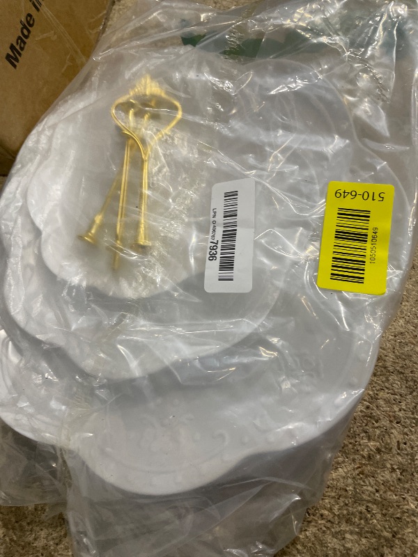 Photo 1 of **MISSING HARDWARE PIECES** 3 Tier Plastic Cupcake Stand Dessert Cupcake Stand Cakes Fruit Candy Display Tower for wedding, Birthday party, Tea Party and Baby Shower (White, 2)