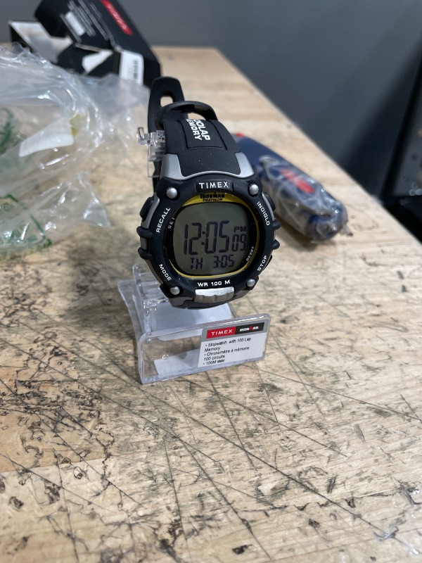 Photo 1 of ***ISSUES WITH WATCH SETUP/POSSIBLY MISSING WATCH BOTTOM ASSEMBLY PIECE*** Timex Men's Ironman Triathlon Classic 100 44mm Watch – Black & Silver-Tone Case Yellow Accents with Black Resin Strap
