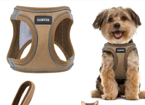 Photo 1 of (small) GAMUDA Small Pet Harness Collar Step in No Chock No Pull Linen Fabric Soft Mesh Dog Vest Harnesses Reflective for Dogs Puppy Cats Kitten Rabbit (Brown, S)