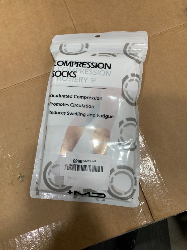 Photo 1 of +MD 2 Pairs Compression Socks for Women & Men Grade 20-30 mmHg, Open-Toe Knee High Stocking, Support Nude, Large