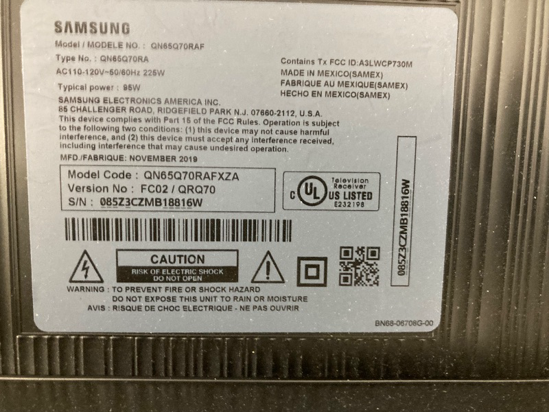 Photo 1 of **NOT IN ORIGINAL BOX***A 65-inch LCD (LED) 4K UHD TV from Samsung, with 2160p resolution, and a claimed 240-hertz refresh rate (may not be true native frame rate), four HDMI inputs, no component-video inputs, and two USB ports. This TV is internet enable