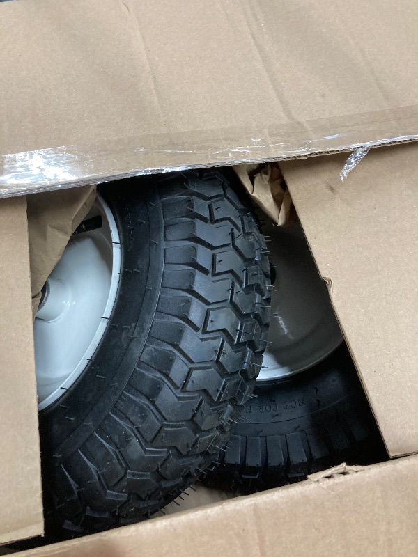 Photo 1 of (2-Pack) 16x6.50-8 Pneumatic Tires on Rim - Universal Fit Lawn Mower and Yard Tractor Wheels - With Chevron Turf Treads - 3" Centered Hub and 3/4" Bushings - 396 lbs Max Weight Capacity