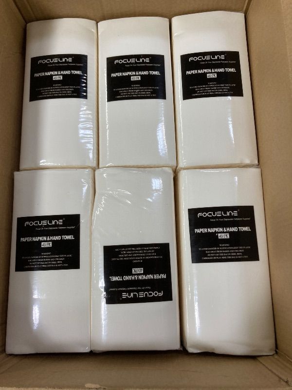Photo 1 of ***MISSING PIECES SELLING AS 24O TOTAL COUNT***  FOCUSLINE 240 Disposable Bathroom Napkins, Linen-Feel Paper Guest Towels, Soft and Absorbent Paper Hand Towels Party Napkins for Bathroom, Kitchen, Dinner, or Event, White, 12" x 17"