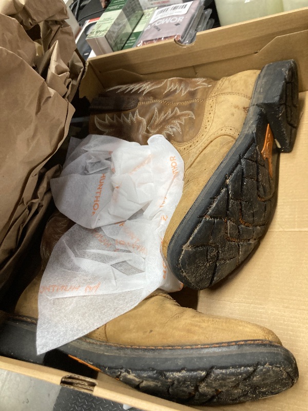 Photo 1 of *USED* Hunthor Men's Cowboy Work Boots, Square Steel Toe EVA Mid-Sole with GoodyearWelt Leather Anti Slip Western Boots for Manufacturing, Construction, Farming ?Light Brown, Size 10.5?