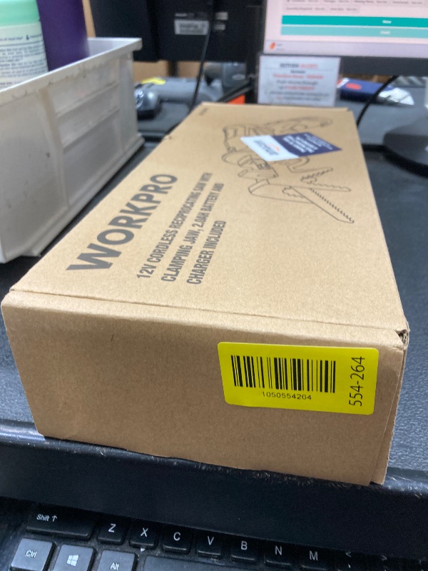 Photo 1 of *Used/Scratches* WORKPRO 12V Cordless Reciprocating Saw with Clamping Jaw, 2.0Ah Li-Ion Battery with 1 Hour Fast Charger, Variable Speed and Tool-Free Blade Change, 3 Saw Blades for Wood & Metal Cutting
